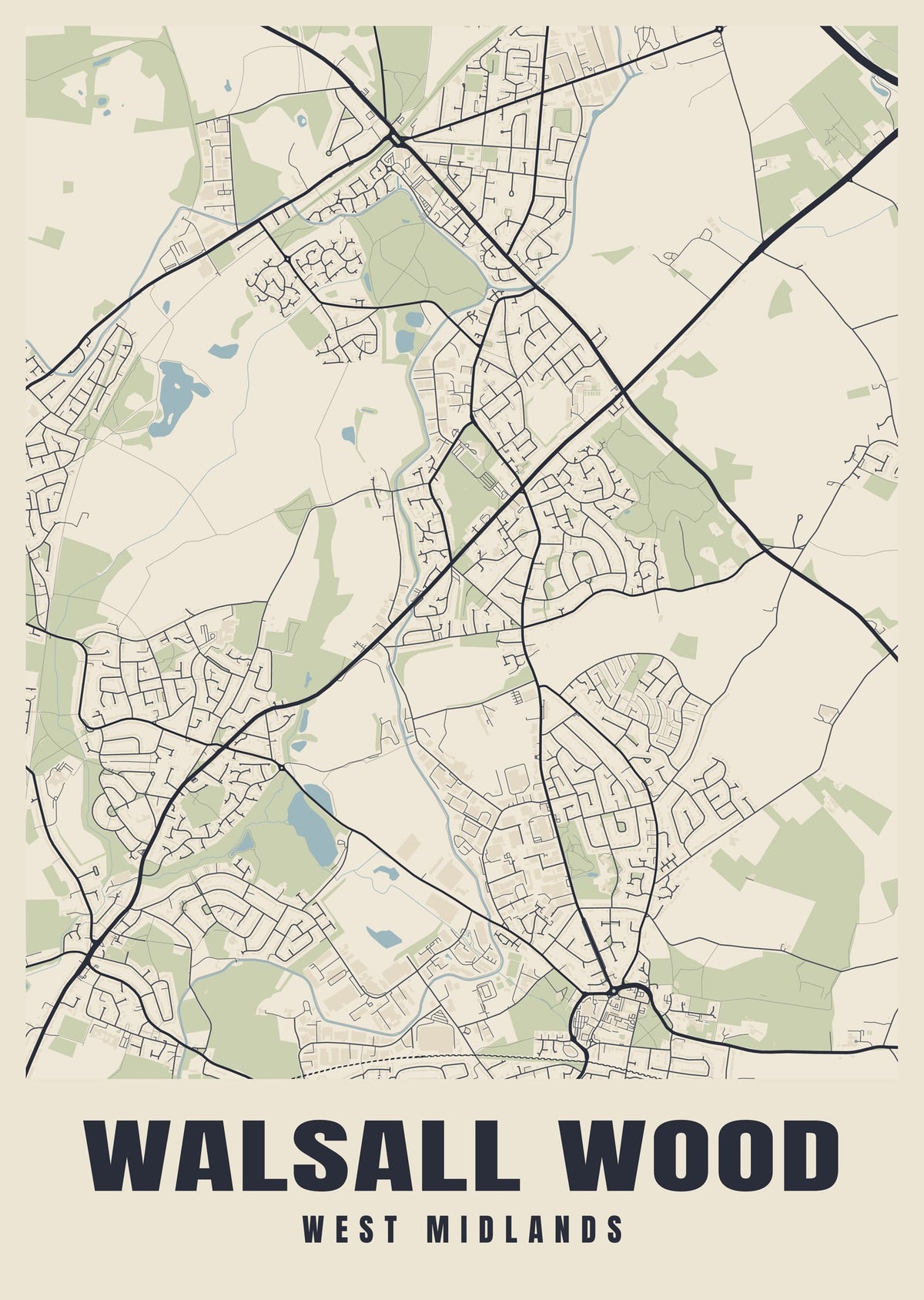 Street map poster of Walsall Wood, West Midlands