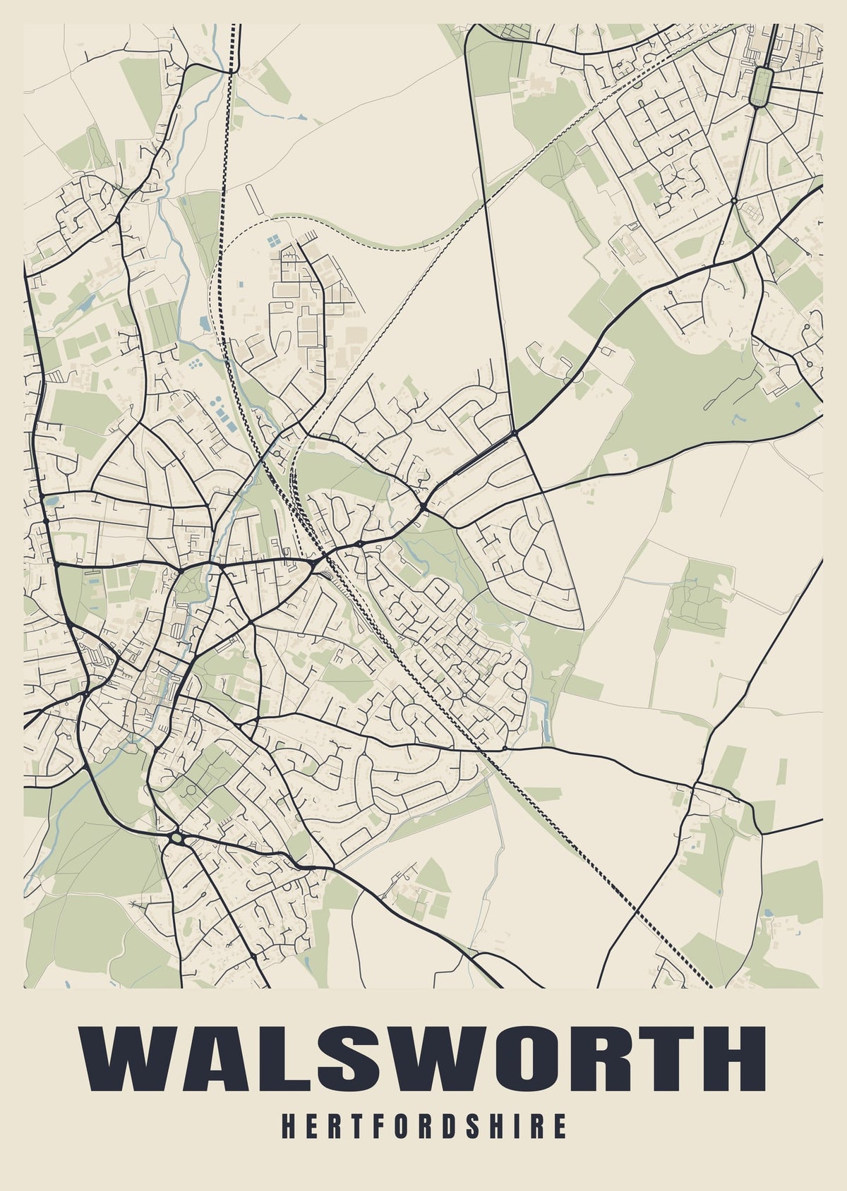 Street map poster of Walsworth, Hertfordshire