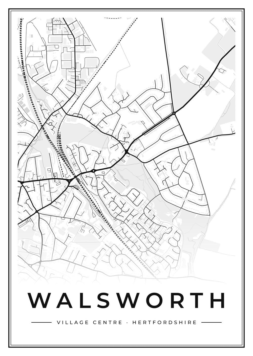 Street map poster of Walsworth village centre, Hertfordshire