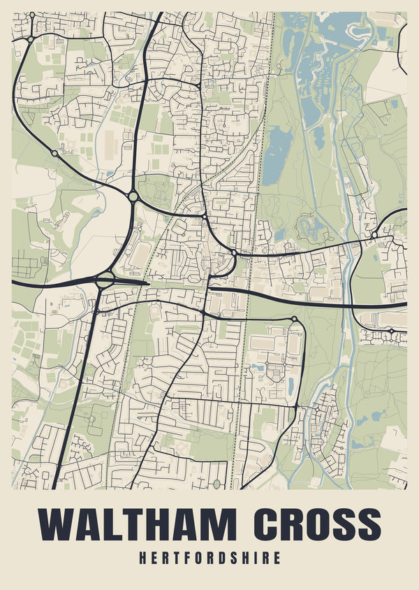Waltham Cross Street Map Poster