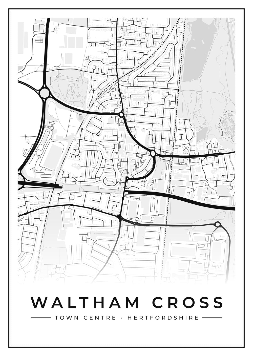 Waltham Cross Town Centre Street Map Poster