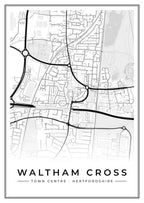 Street map poster of Waltham Cross town centre, Hertfordshire