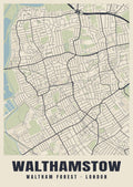Heritage street map poster of Walthamstow, Waltham Forest, London