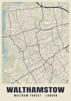 Heritage street map poster of Walthamstow, Waltham Forest, London