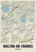Street map poster of Walton-on-Thames, Surrey