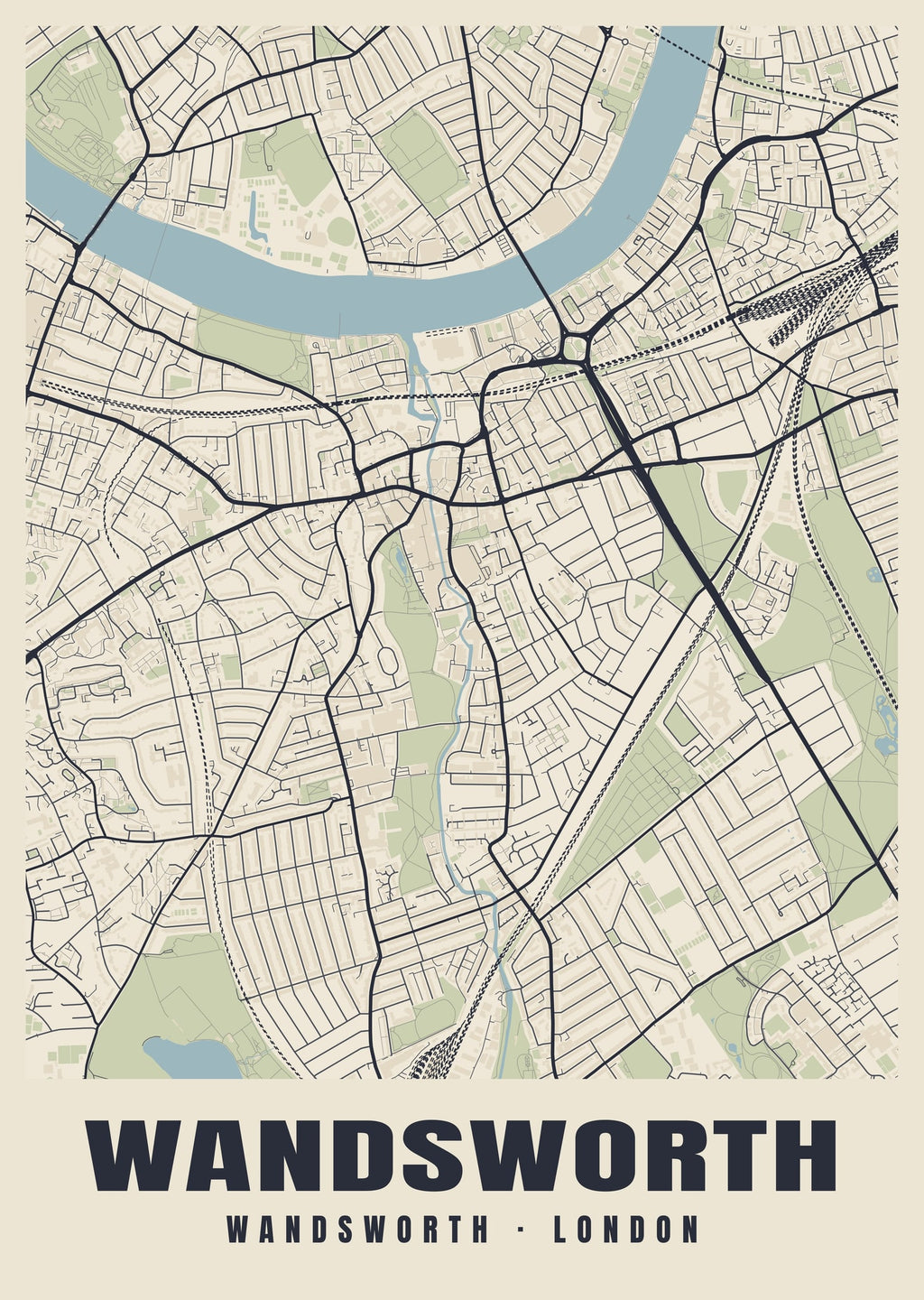 Heritage street map poster of Wandsworth, Wandsworth, London