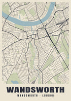 Heritage street map poster of Wandsworth, Wandsworth, London