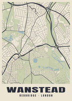 Heritage street map poster of Wanstead, Redbridge, London