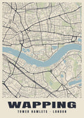 Heritage street map poster of Wapping, Tower Hamlets, London
