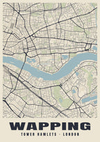 Heritage street map poster of Wapping, Tower Hamlets, London