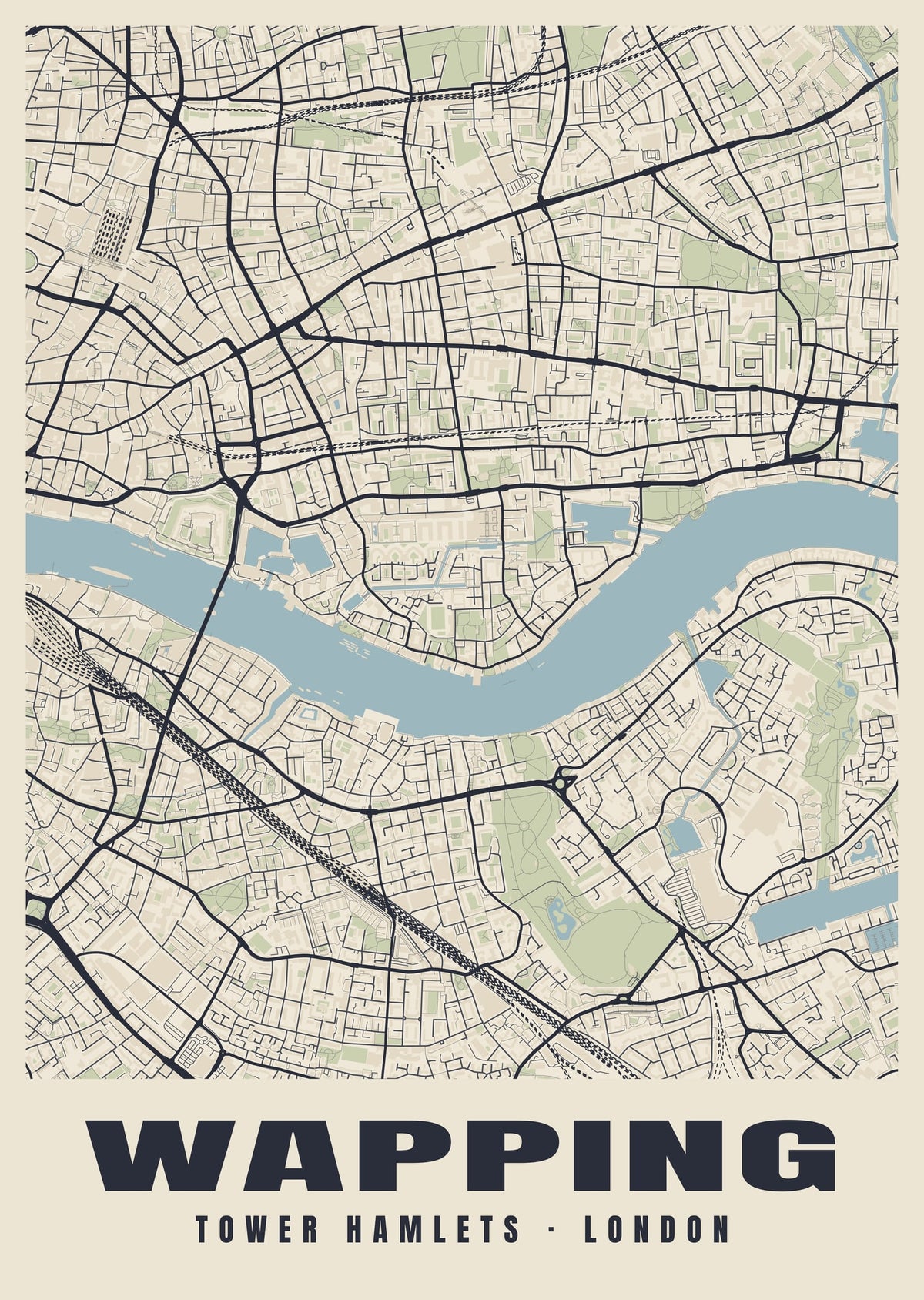 Heritage street map poster of Wapping, Tower Hamlets, London