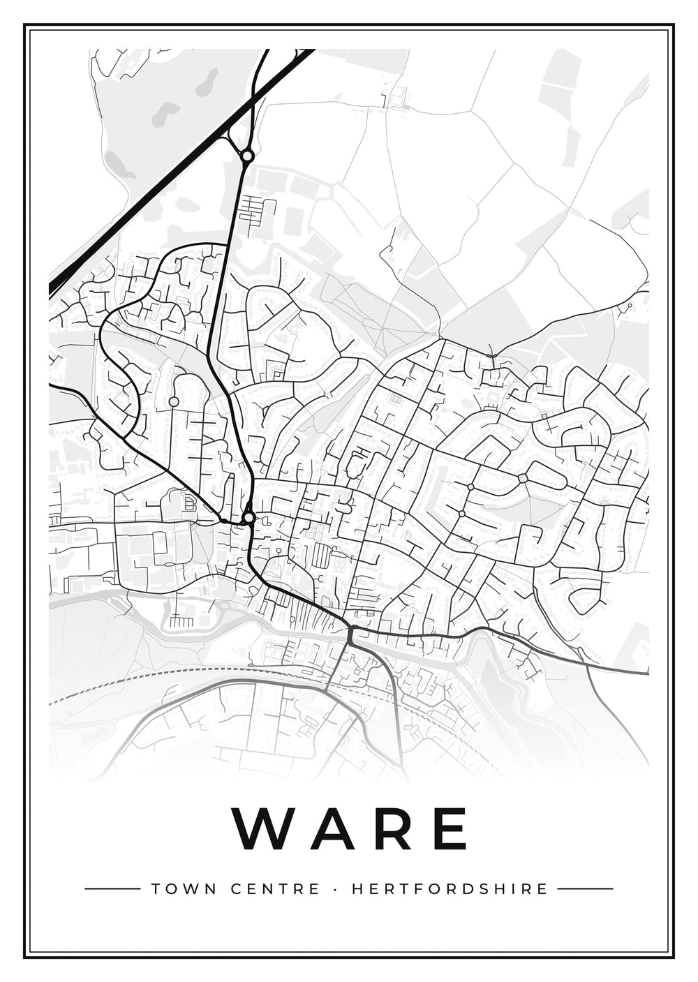 Ware Town Centre Street Map Poster
