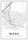 Street map poster of Ware town centre, Hertfordshire