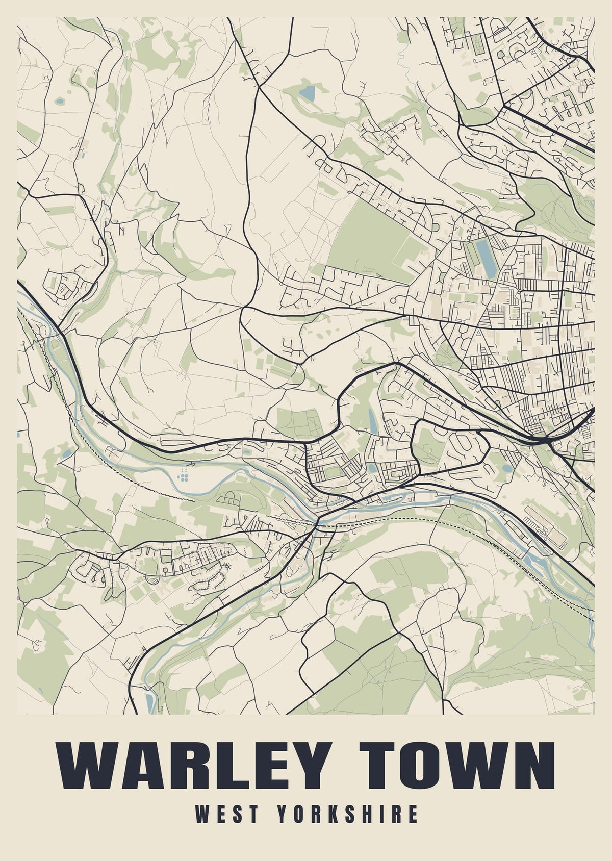 Street map poster of Warley Town, West Yorkshire