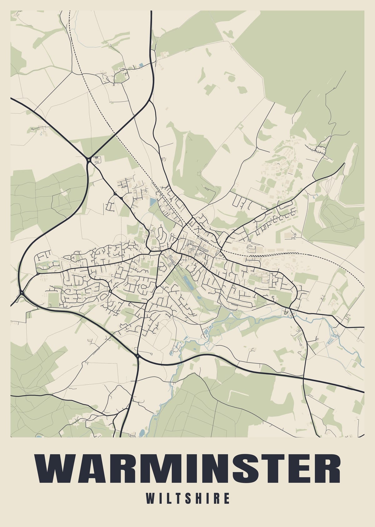 Street map poster of Warminster, Wiltshire