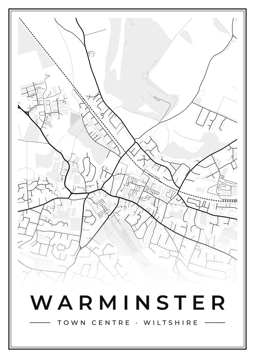 Street map poster of Warminster town centre, Wiltshire