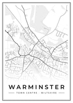 Street map poster of Warminster town centre, Wiltshire