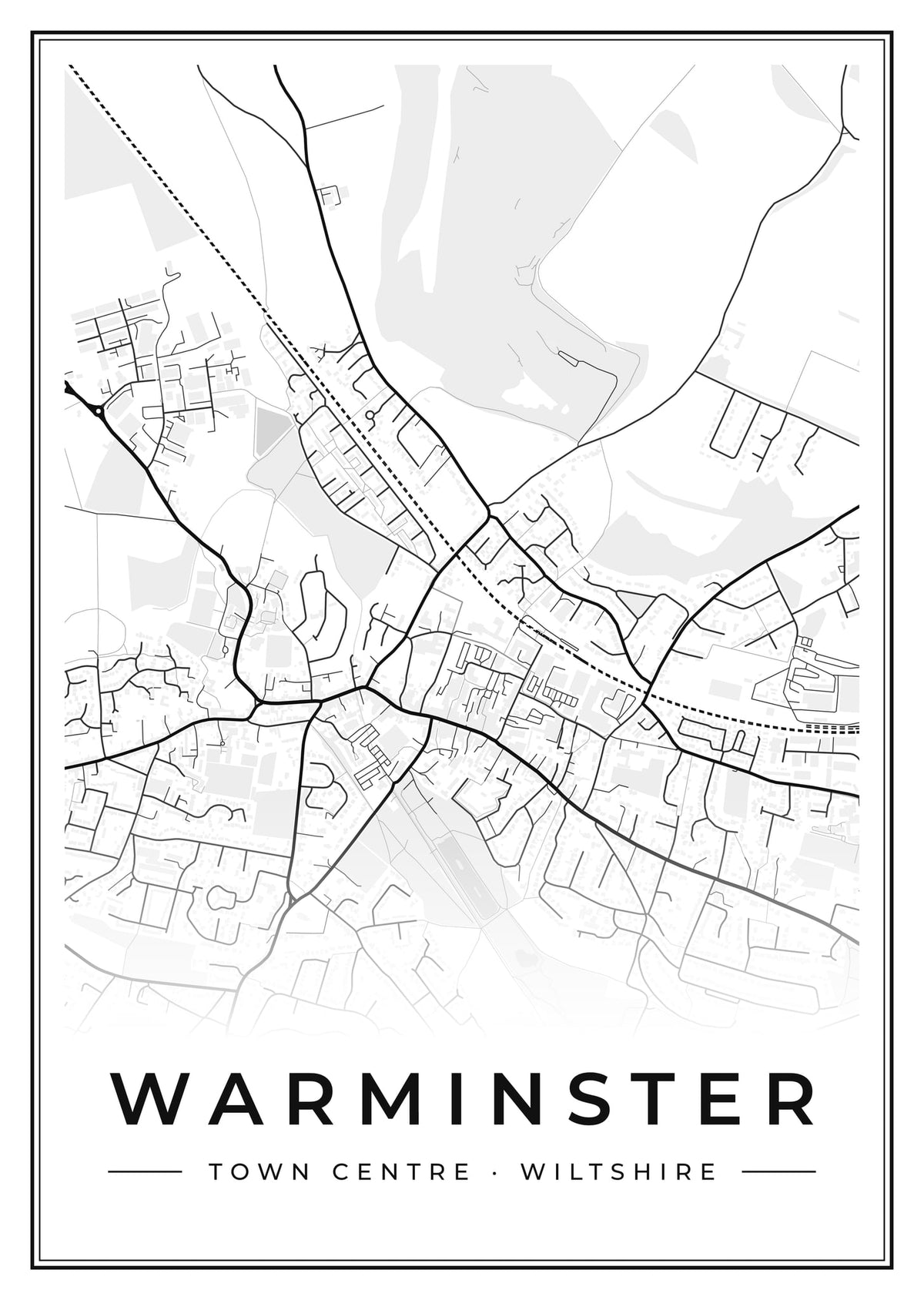 Street map poster of Warminster town centre, Wiltshire