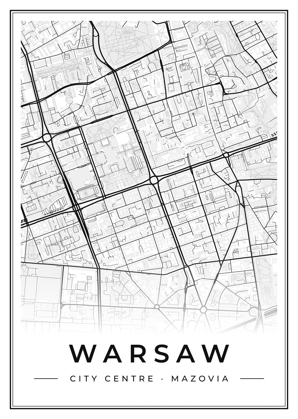 Street map poster of Warsaw city centre, Mazovia