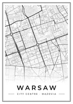 Street map poster of Warsaw city centre, Mazovia