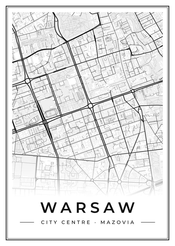 Warsaw City Centre Street Map Poster