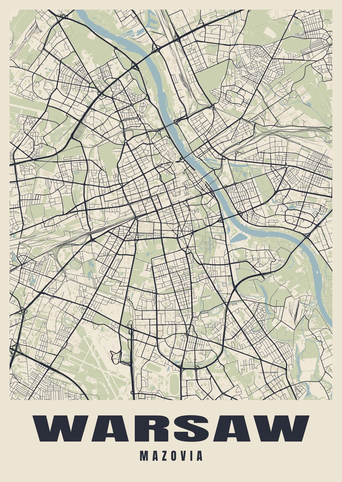 Street map poster of Warsaw, Mazovia