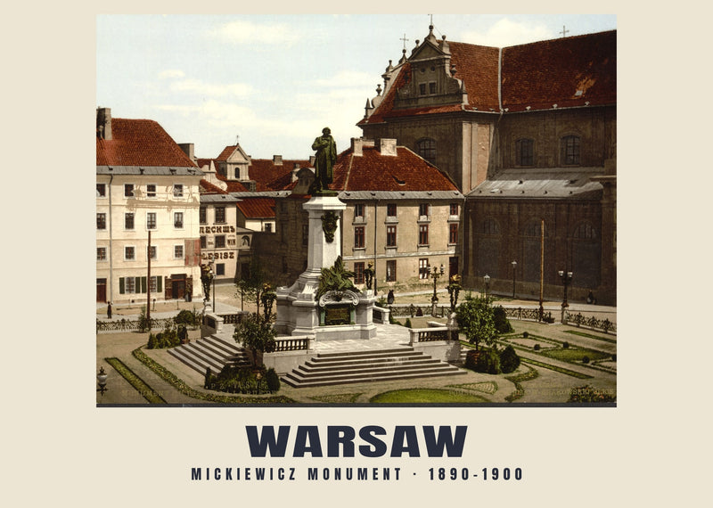 Mickiewiczdenkmal, Warschau — 1890–1900 · Historischer Photochromdruck