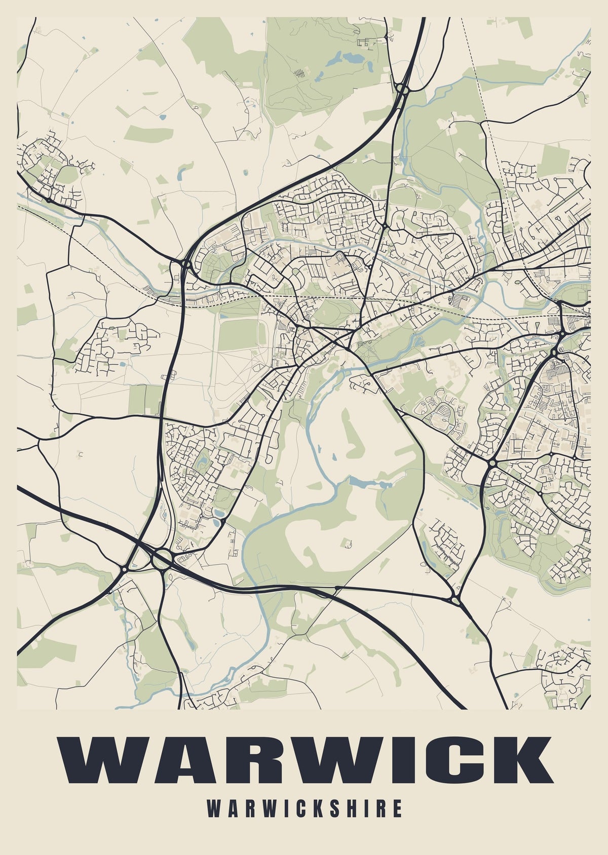 Street map poster of Warwick, Warwickshire