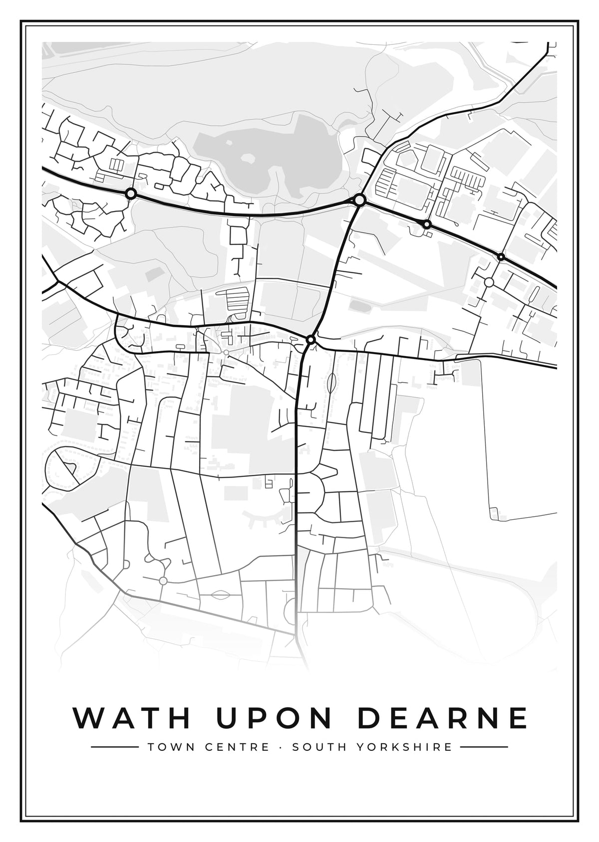 Street map poster of Wath upon Dearne town centre, South Yorkshire