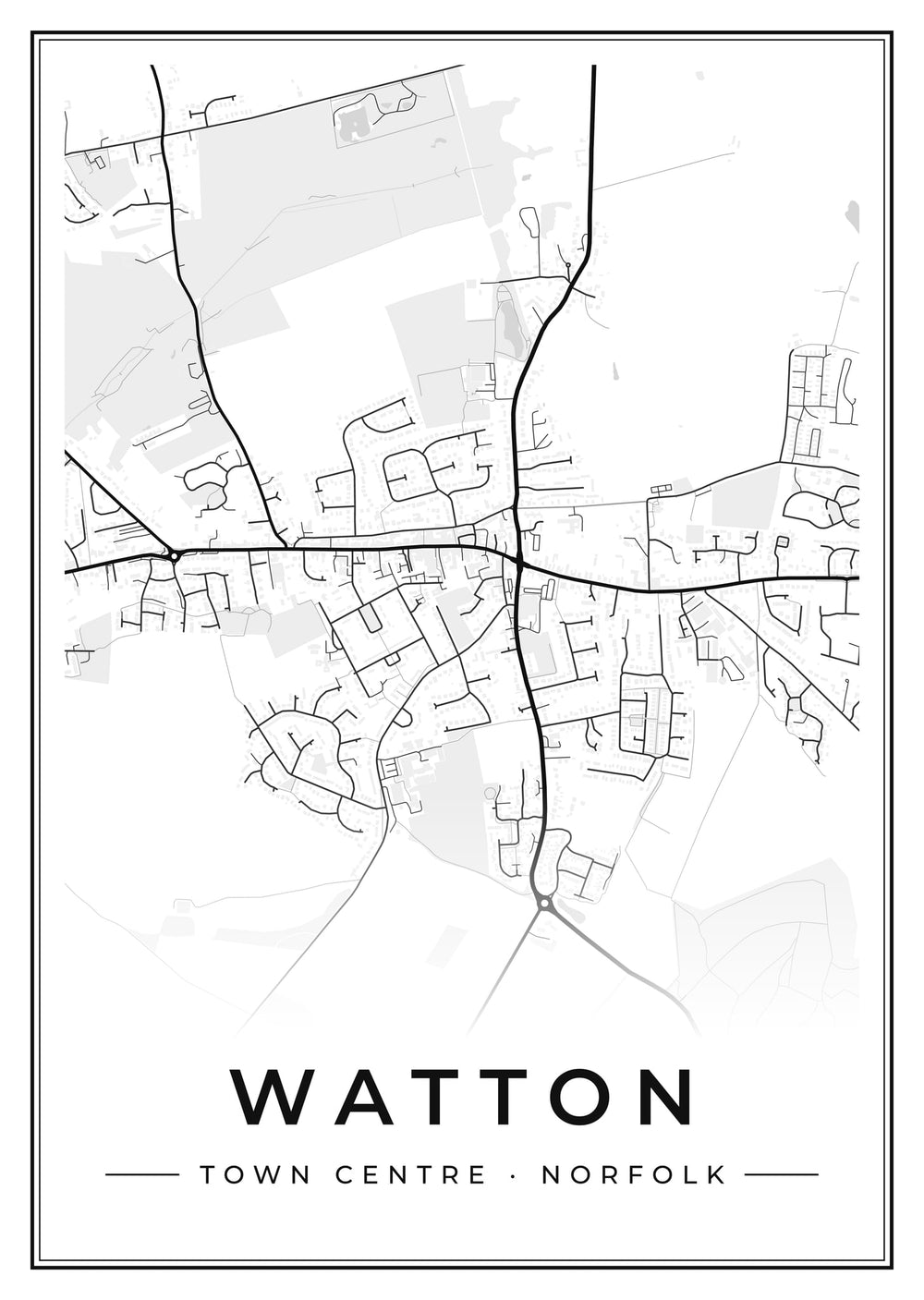 Watton Town Centre Street Map Poster