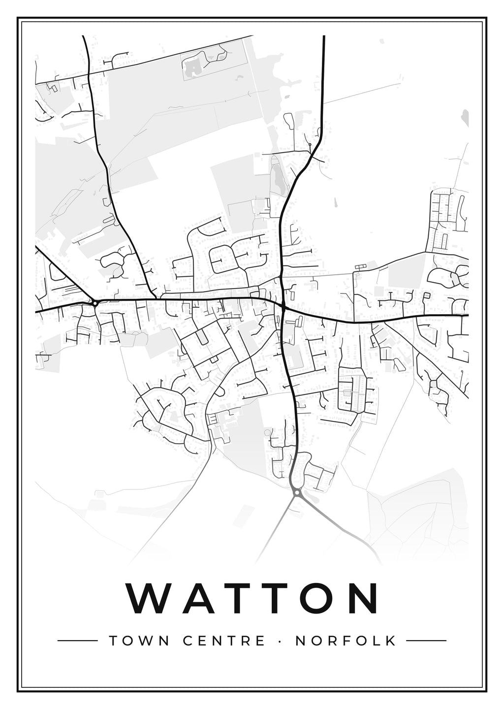 Street map poster of Watton town centre, Norfolk