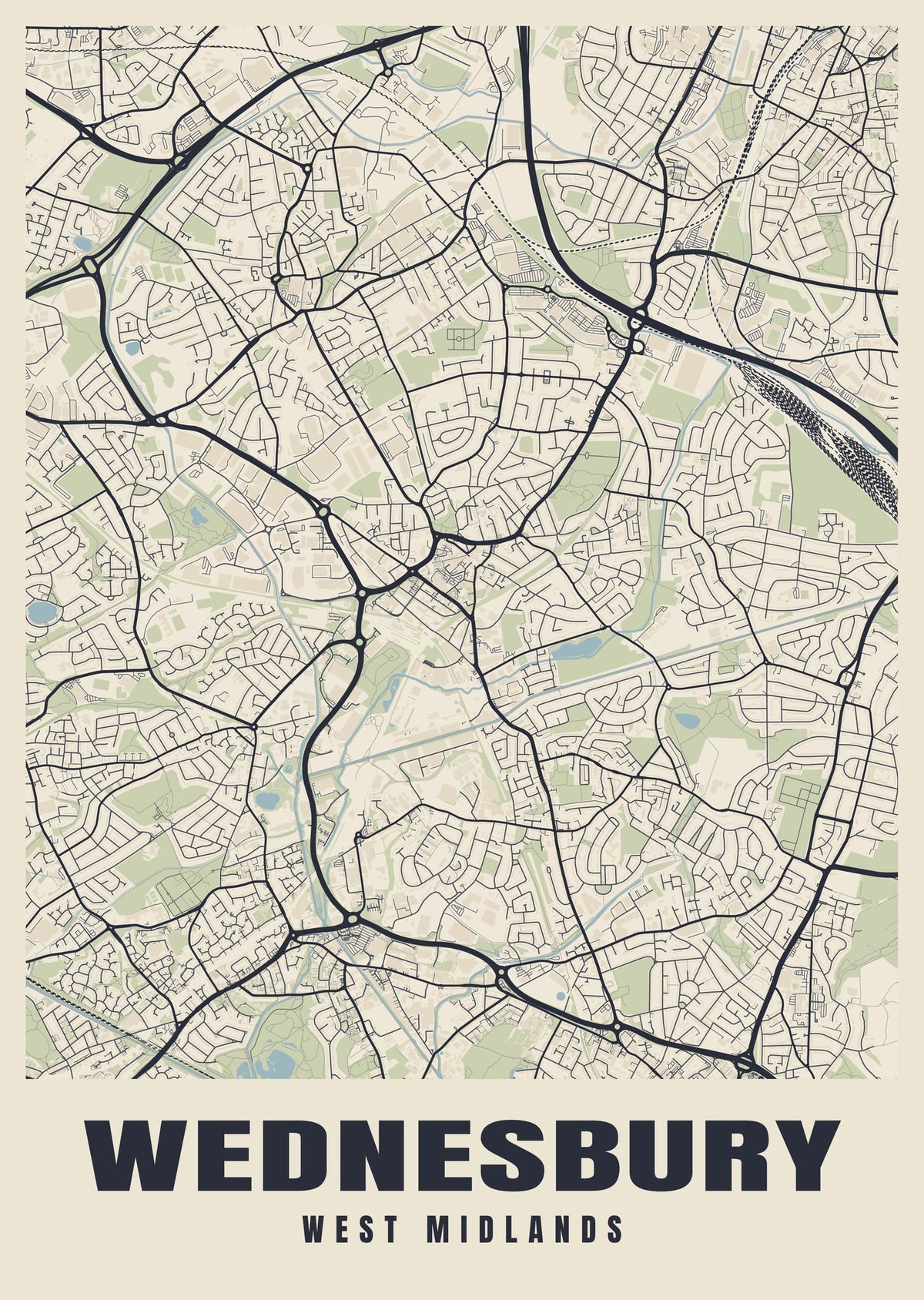 Street map poster of Wednesbury, West Midlands