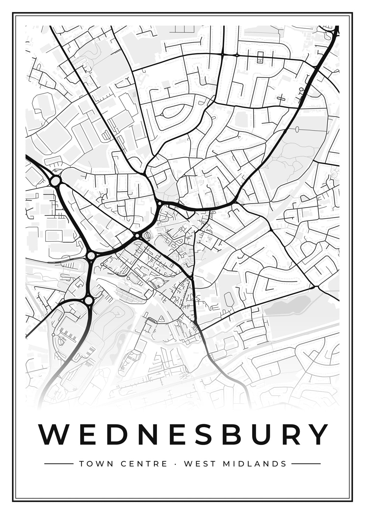 Street map poster of Wednesbury town centre, West Midlands