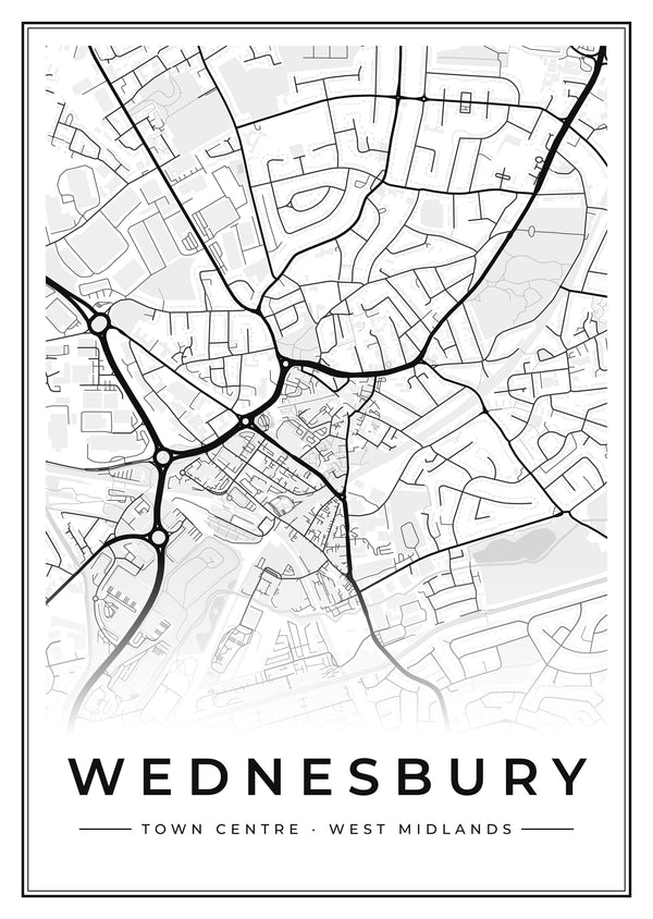 Wednesbury Town Centre Street Map Poster
