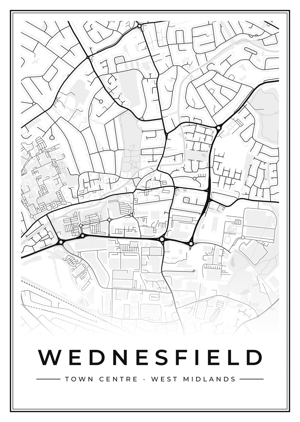 Street map poster of Wednesfield town centre, West Midlands