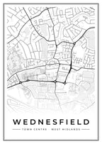 Street map poster of Wednesfield town centre, West Midlands