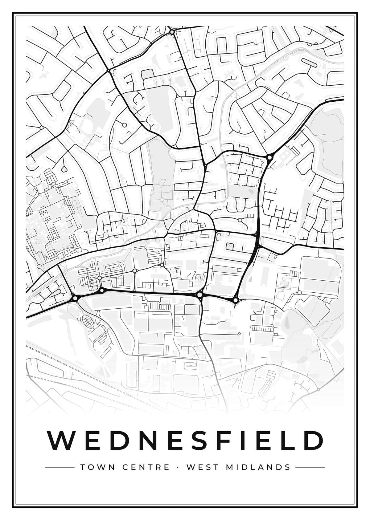 Street map poster of Wednesfield town centre, West Midlands
