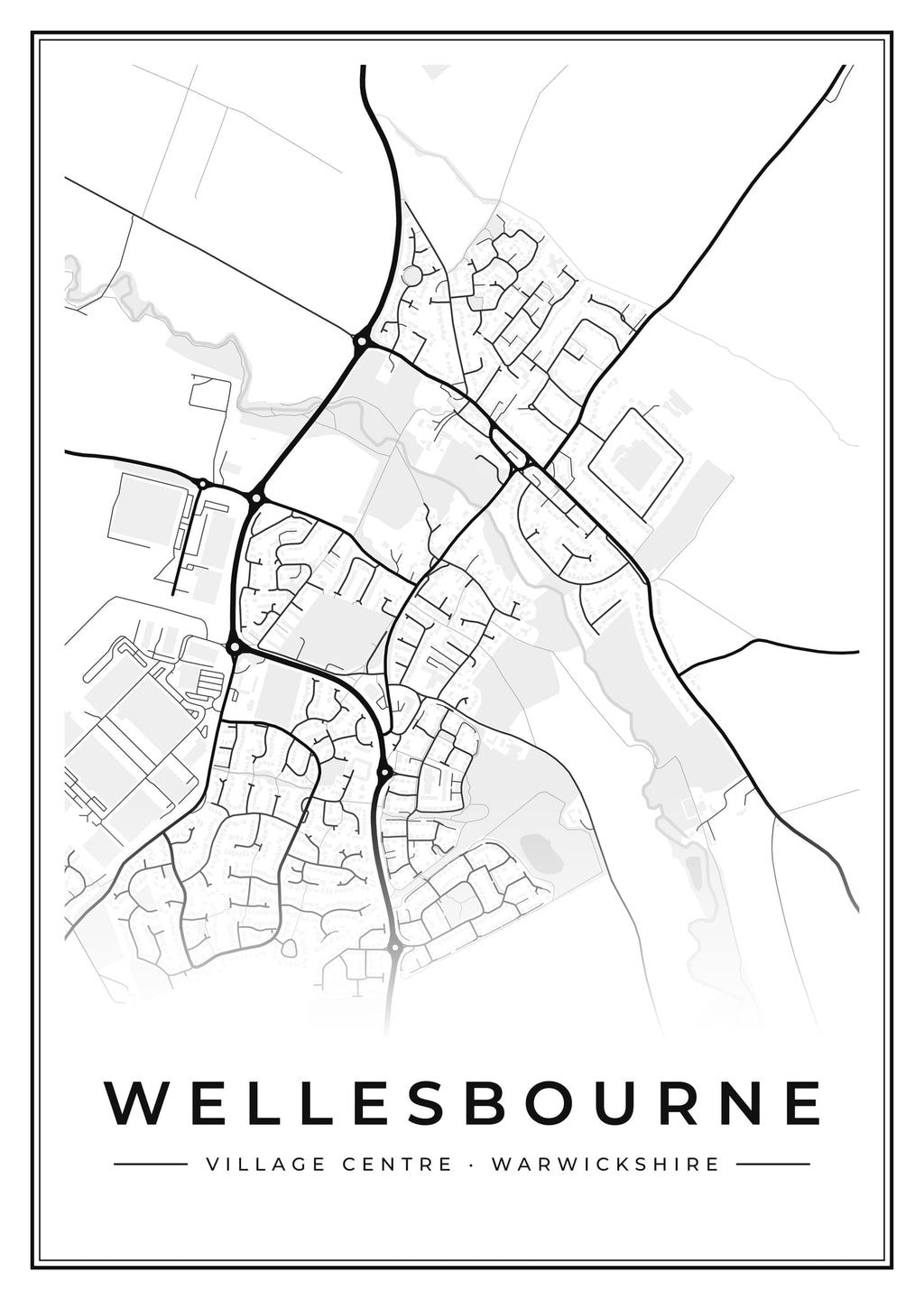 Street map poster of Wellesbourne village centre, Warwickshire