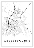 Street map poster of Wellesbourne village centre, Warwickshire