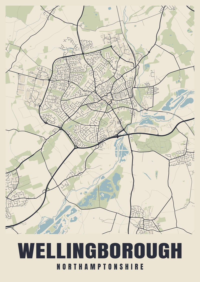 Wellingborough Street Map Poster