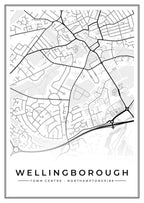 Street map poster of Wellingborough town centre, Northamptonshire