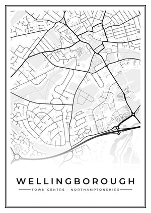 Wellingborough Town Centre Street Map Poster