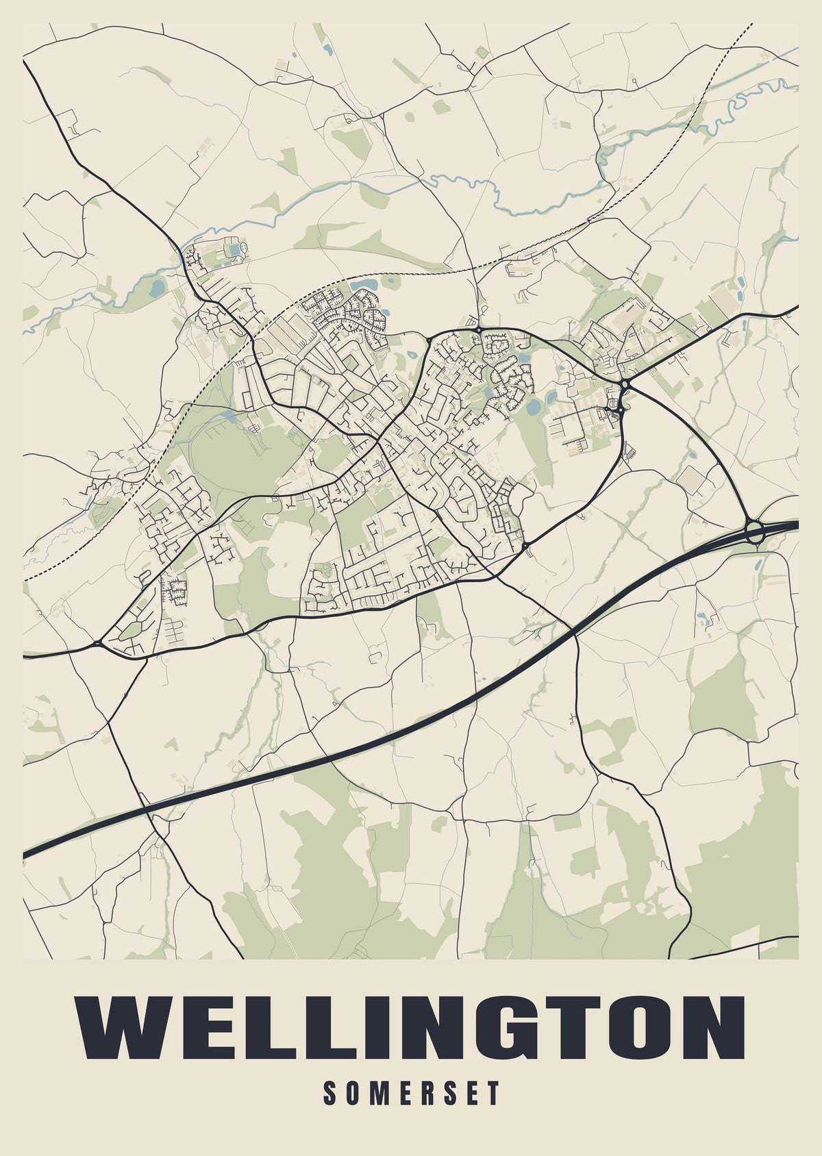 Street map poster of Wellington, Somerset