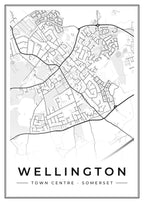 Street map poster of Wellington town centre, Somerset
