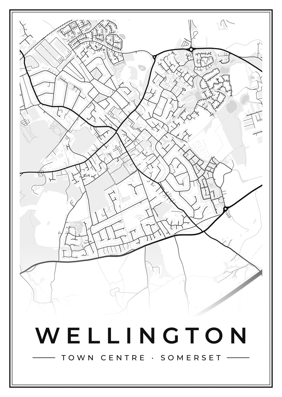 Street map poster of Wellington town centre, Somerset