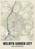 Street map poster of Welwyn Garden City, Hertfordshire