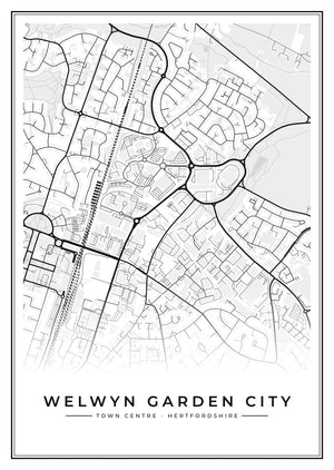 Welwyn Garden City Town Centre Street Map Poster