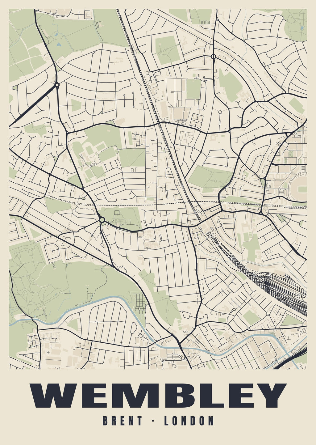 Heritage street map poster of Wembley, Brent, London