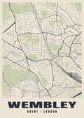 Heritage street map poster of Wembley, Brent, London