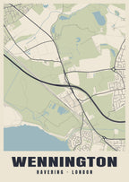 Heritage street map poster of Wennington, Havering, London
